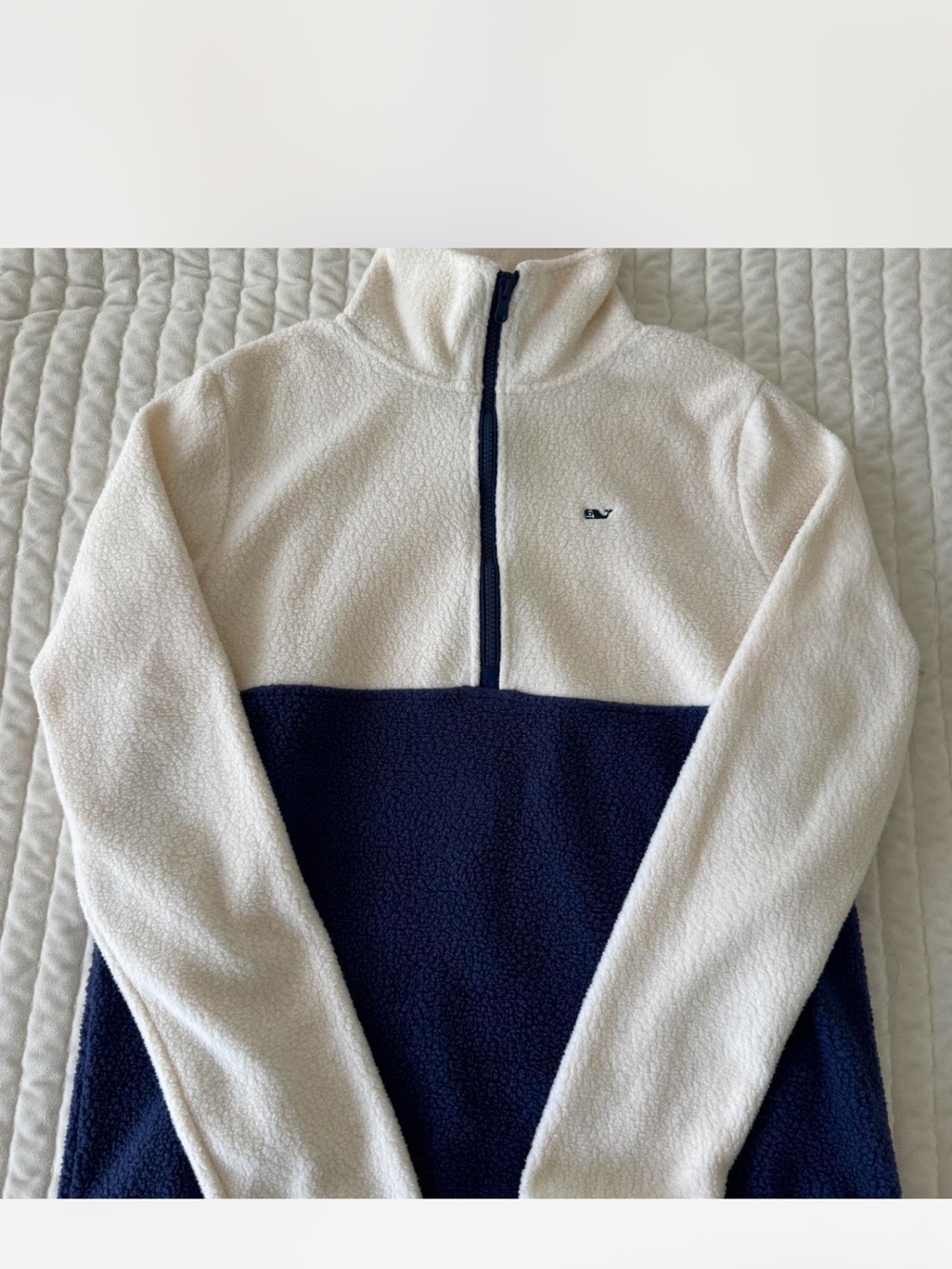 Vineyard Vines Cream and Navy Sherpa Half-Zip Pullover